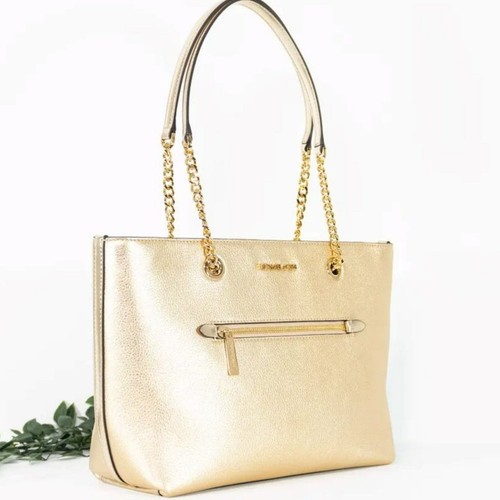 MICHAEL KORS Jet Set Pebbled Leather Chain Tote Bag Pale Gold - Bild 2 von 4
