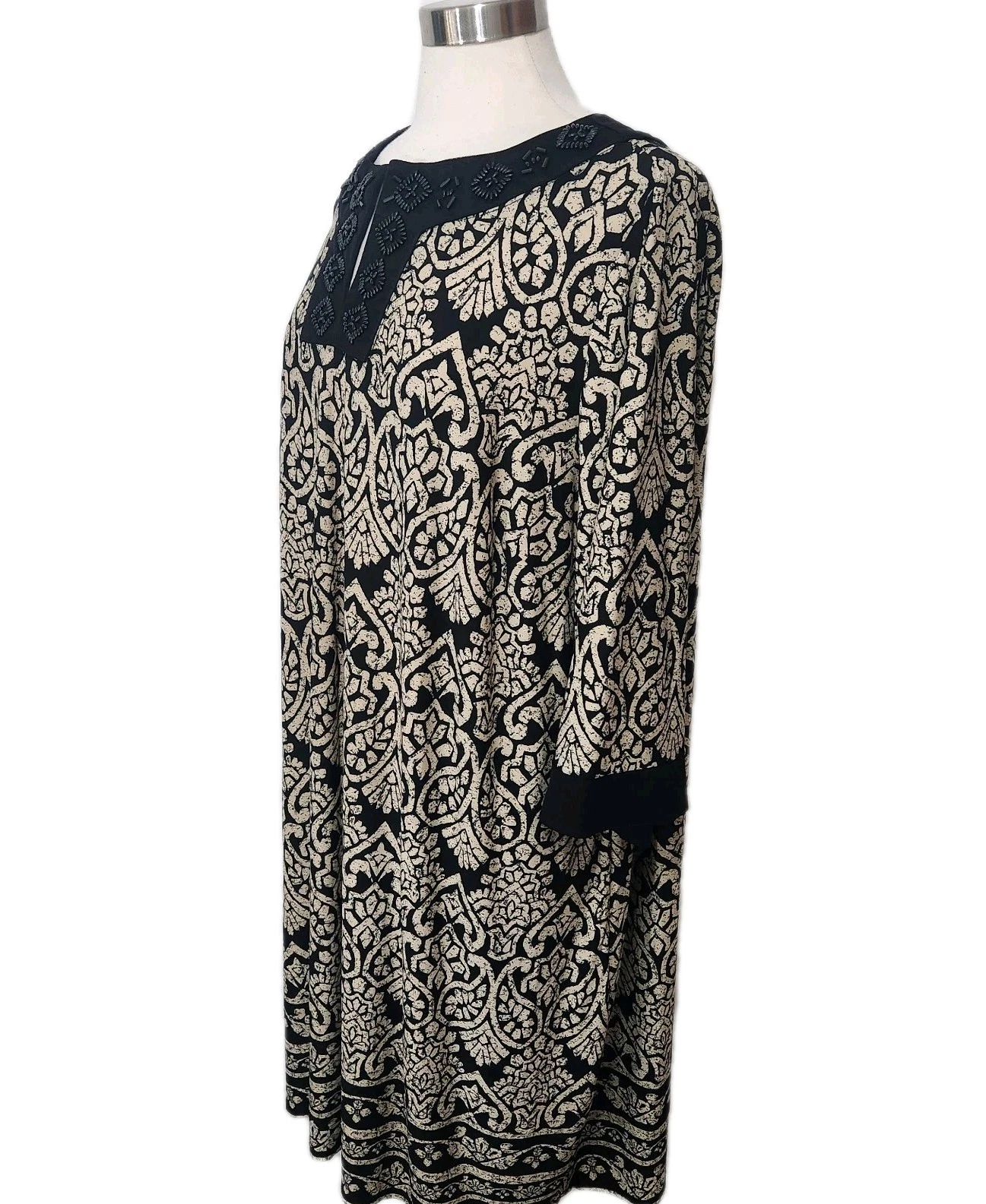 VETEMENTS Abito Catherines donna 3X 26 28W marrone nero cambio PERLINE manica 3 4 elasticizzato