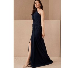 New Anthropologie BHLDN Tadashi Shoji Quinn Dress $408 SMALL Navy Crepe Formal