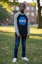 NASA Boys Hoodie Shirt Size M 8 10 Black Gray Raglan Long Sleeve Space Graphic