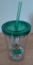 Smart Living Santa and Reindeer Tumbler with Straw-NEW