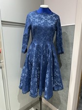 Lindy Bop Felicia Blue Floral Brocade 50s Swing Dress - UK 10 VGC Retro Vintage