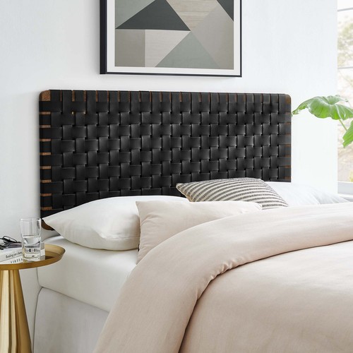 Sparta Weave Vegan Leather Full Headboard in Walnut Black - Picture 2 of 7