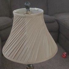 Beige/Brown Table Lamp w/ Pleated Fabric Shade, Corded Power