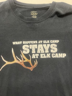 Cabela's T-shirt Men's XXL Black Long Sleeve Elk Camp Hunting Shirt