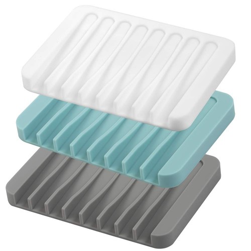 3PCS Self Draining Soap Holder, Premium Silicone Soap Dish, Soap Saver for Sh...