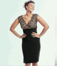 Dressbarn Black Lace Nude Underlay Sleeveless Dress Womens 14 Evening Cocktail 