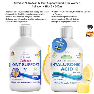 Swedish Nutra Vegan Liquid Hyaluronic Acid 100mg Skin & Joint Support 500ml