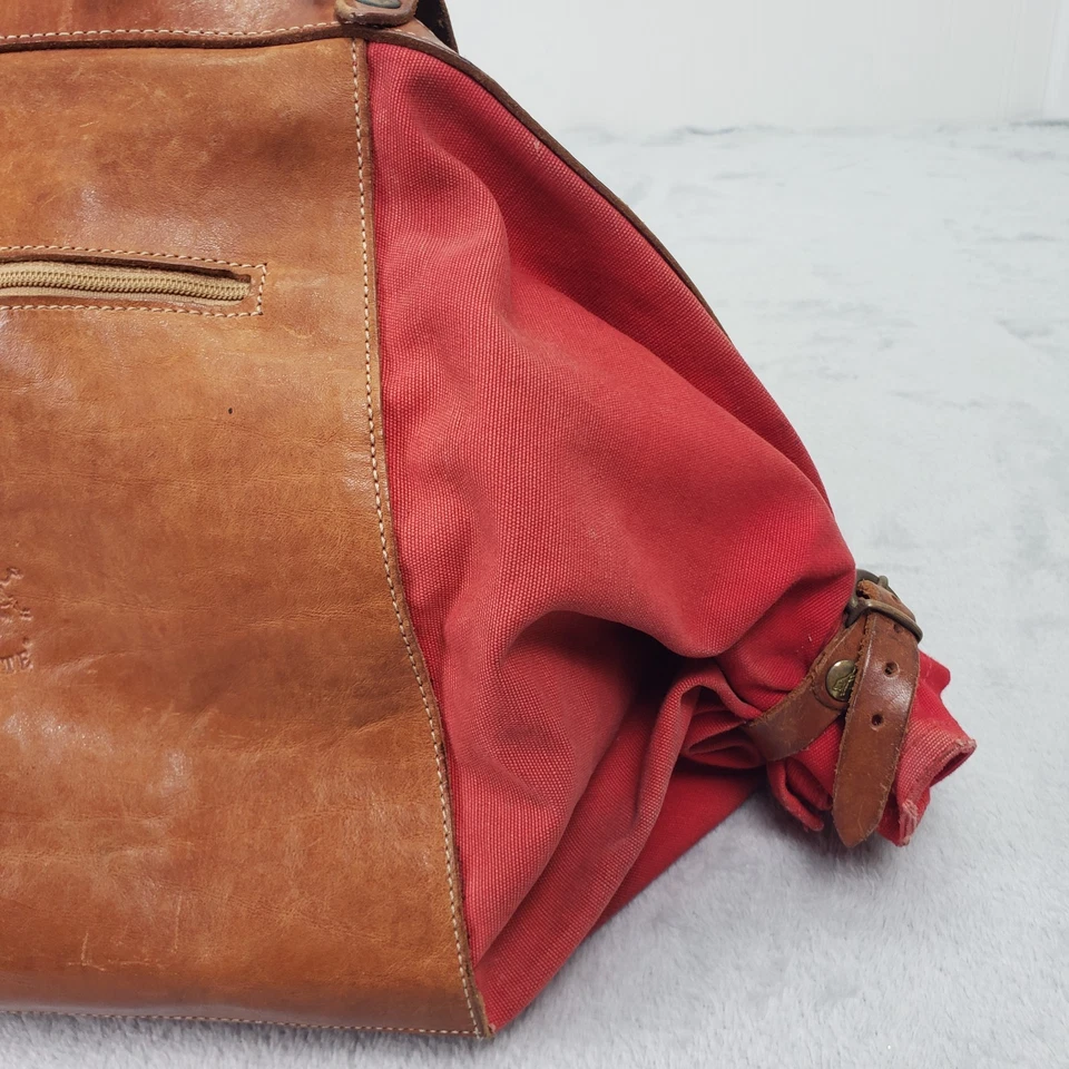 Bolso de Hombro Grande IL Bisonte Cuero Caramelo/Lona Rojo Tostado Marrón Cartera Foto 4 de 4