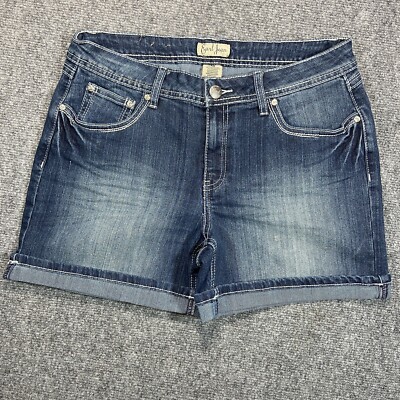 Earl Jean Denim Shorts Womens Size 10 Thick Stitch Rhinestones Cuffed  Pockets