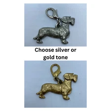 Harris Pewter Wire Hair Dachshund Dog Bag Clip Charm Key Fob Silver Or Gold