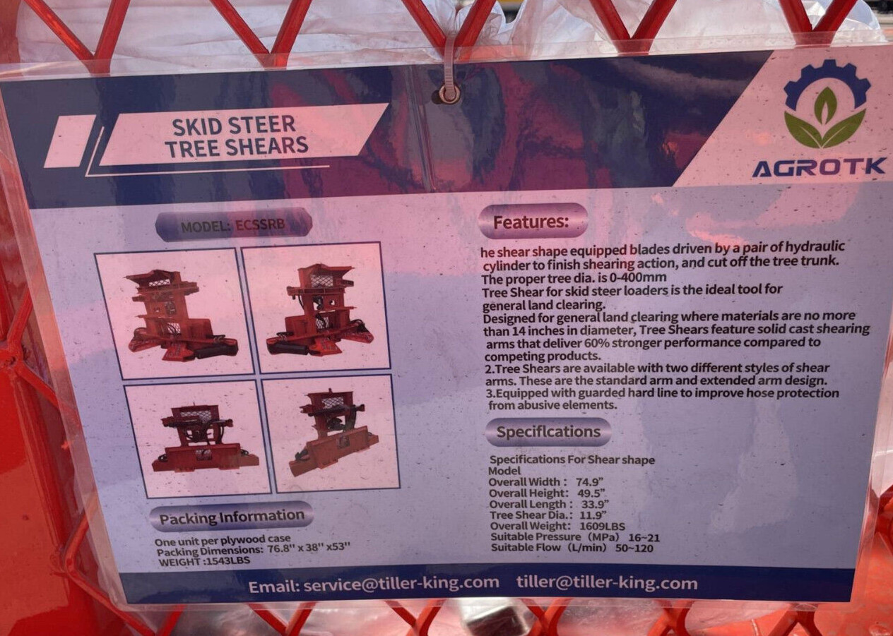 Skidsteer 15" Forestry Tree Shear Bear Hug Grapple Bucket Cut Off Saw Attachment