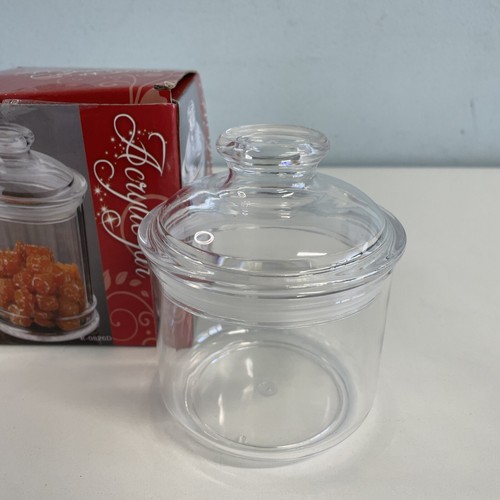 Acrylic Jar NEW in dented box Lid K-0826B Size: 3x3.75 (w/o lid) - Afbeelding 2 van 17