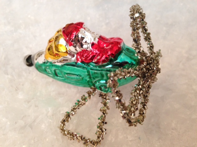 Vintage German Blown Glass Plane Santa w/TINSEL WINGS & PROPELLORS Xmas Ornament