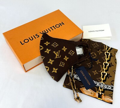 NEW LOUIS VUITTON Monogram Brown Knit Face Mask S00 M76747