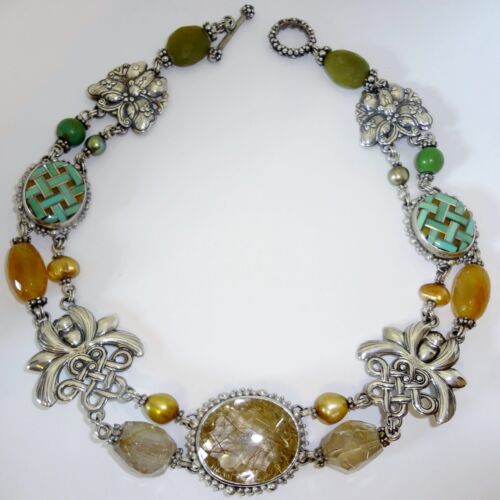 Stephen Dweck Multi Stone & Pearl Sterling Silver Necklace - Picture 1 of 12