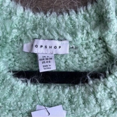 Topshop Women's Mint Green Crewneck Knit Pullover Sweater Furry Cozy Size S  4-6