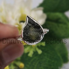 Authentic Raw Stone Czech Moldavite Ring 925 Sterling Silver Engagement Ring