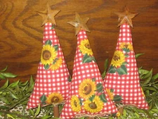 Country Kitchen Decor  3 Red Check Trees Fall Bowl Fillers Fabric Handmade