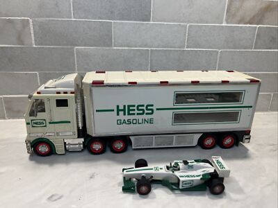 2003 Hess Truck Race Cars Gasoline Trailer Working Lights 1 Race