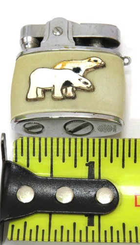 Globe Japan Polar Bears? Enamel Emblem Pot Belly Small Vintage Cigarette Lighter - Picture 2 of 11