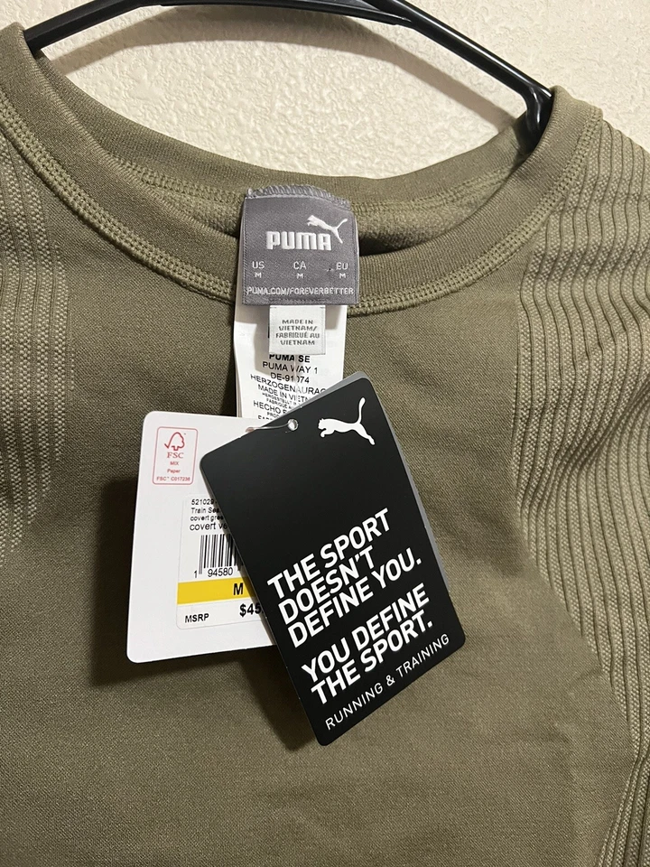 Top de fitness Puma Train sin costuras para mujer manga larga encubierto verde talla mediana Foto 2 de 3