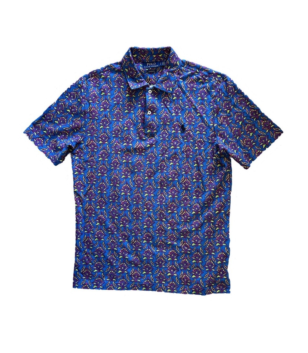 Polo Ralph Lauren Men's Blue Paisley Mesh Polo Shirt Classic Fit