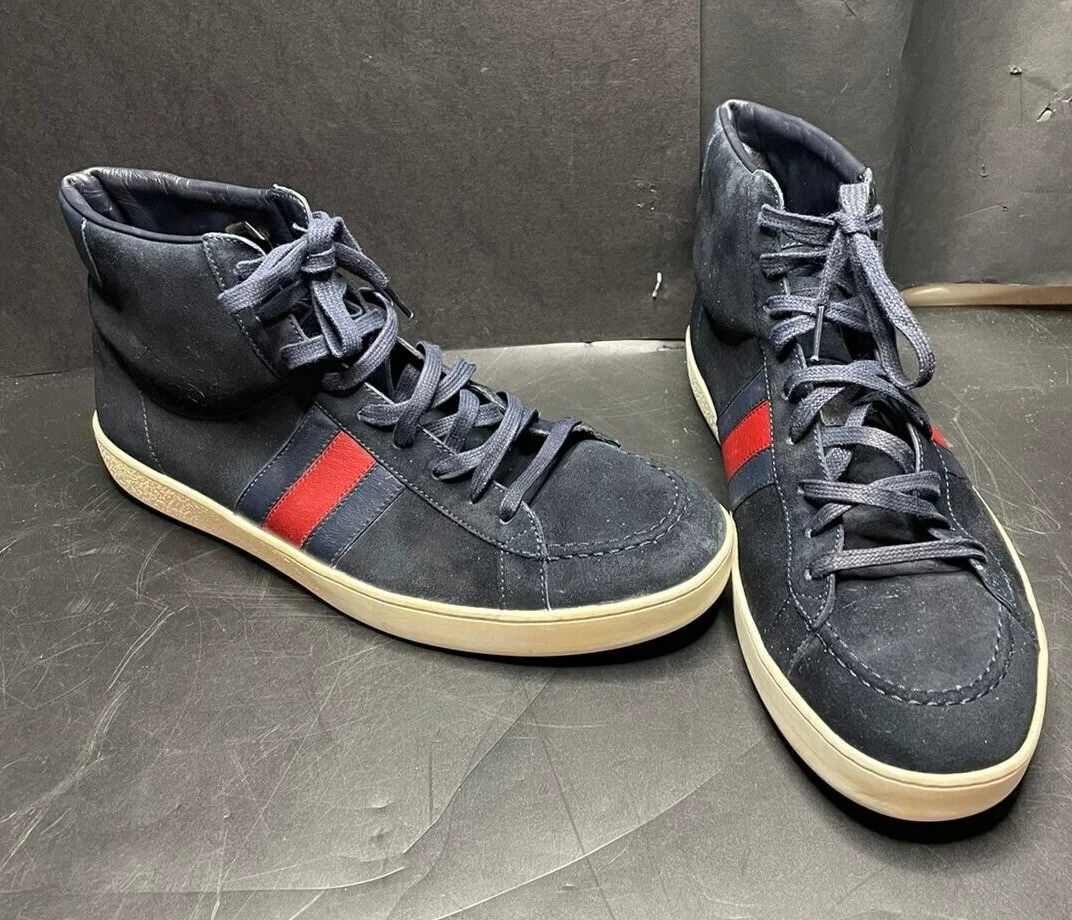 Chaussures d'entraînement haut baskets homme en daim bleu Gucci   337221   Royaume Uni   10,5