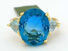 GENUINE 6.84 Cts BLUE TOPAZ & AQUAMARINE RING 10K GOLD - Free Certificate - NWT