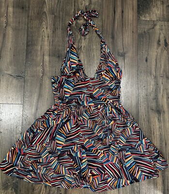 NWT Beachy Halter Neck Mini Dress Upcycled Viscose Colourful Print Size Small | eBay NWT Beachy Halter Neck Mini Dress Upcycled Viscose Colourful Print Size Small | eBay