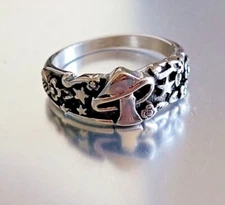 Stainless Steel Celestial Mushroom Ring Silver Finish Mushroom & Star Band Ring