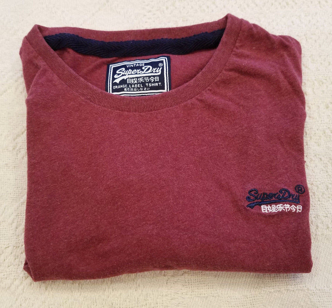 Superdry★パープル&オレンジ・バック ロゴ☆メンズTシャツ Superdry Orange Label T-Shirt Red Short Sleeve Men's Large
