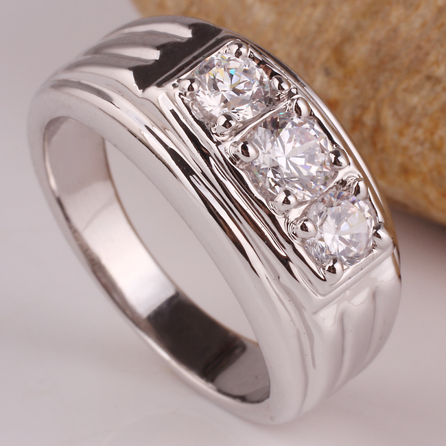 Heavy Band 3-Stone 925 Sterling Silver Ring for Men Size 6 to 13