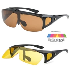 Flip Up POLARIZED Cover Put Fit over Sunglasses wear Rx glass Fit Driving UV400