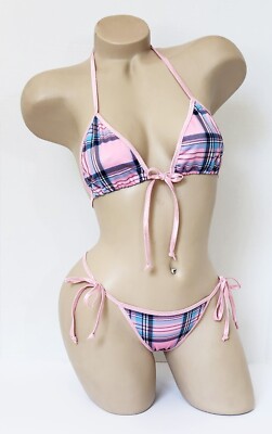 Baby Pink and Blue Plaid String Bikini - Scrunched or Not - Custom Made - XS - L