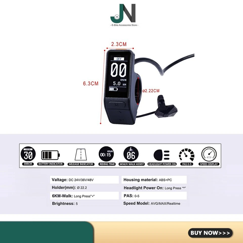 Bafang SW108 24V 36V 48V LCD Mini Display with IP56 Waterproof 5 Pin Female Plug - Image 3 of 4