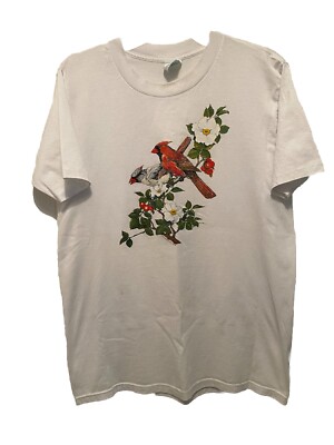 Vintage 90s T-shirt Large Bird Watching  Nature Grandma Core Art USA Cardinal