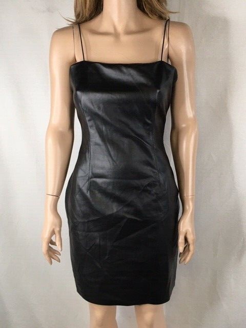 Junior's NWOT Aqua Spagetti Strap Black Faux-Leather Mini Dress | eBay