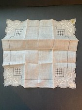 Vintage White Fancy Linen Embroidered Handkerchief