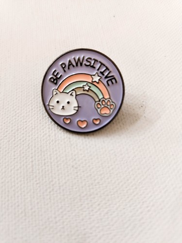 Be Pawsitive Cat Pin Brooch Badges Metal Pins Brooches Positive Kitten Rainbow - Picture 4 of 12