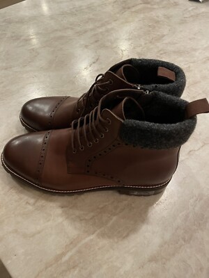 Blondo Waterproof Ankle Boots Mens 11 Brown Leather Fur Trim | eBay