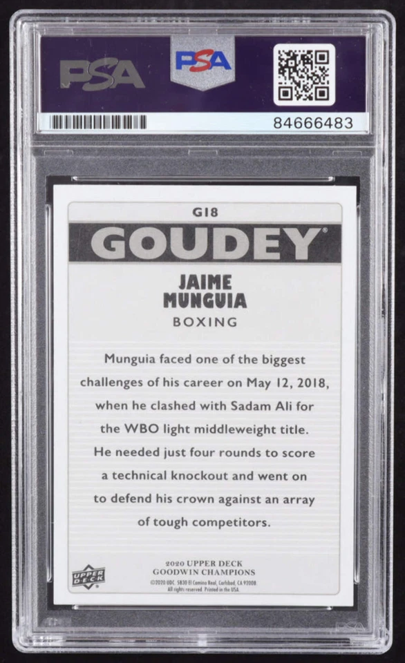Jaime Munguia Signed 2020 Upper Deck Goodwin Champions Goudey #G18 (PSA) - Image 2 of 2