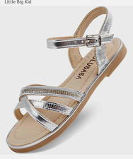 Wulubaba Girls Silver Strappy Open Toe Ankle Strap Buckle Rhinestone Girls Size2