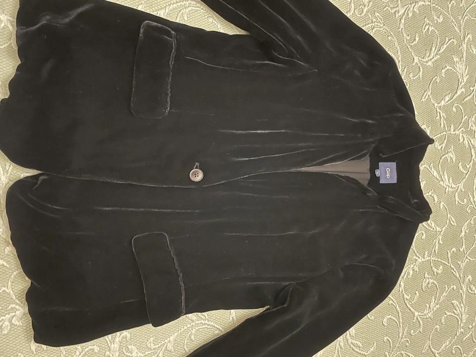 Blazer Gap Mujer 10 Negro Terciopelo Mezcla Seda Un Botón Forrado Chaqueta Elegante Foto 3 de 4