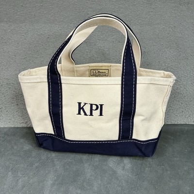 LL Bean Boat & Tote Mini Canvas Off White Blue Embroidery Modern