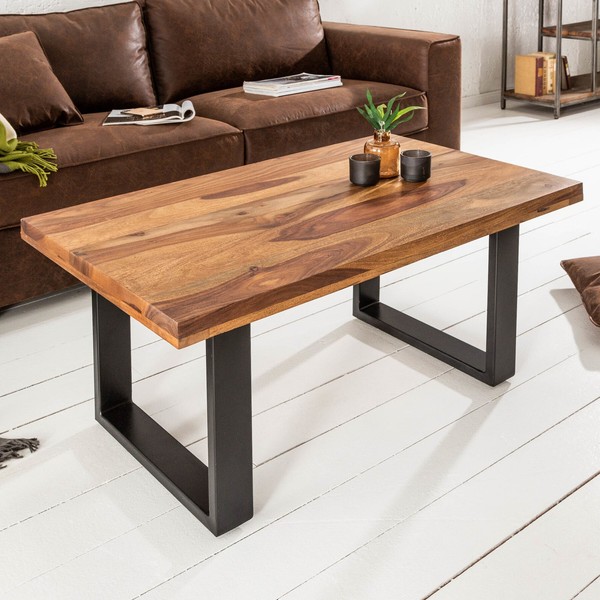 Couchtisch Iron Craft - 100Cm - Sheesham Massivholz - Stone Finish - Industrial-image