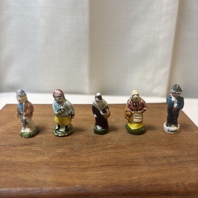 Vintage French Feves Set of 5 Porcelain Mini Figurines Epiphany Celebration
