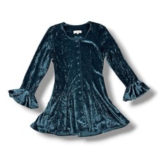 Vtg 90sCrushed Velvet Shirt Jacket Whimsy Goth Fairy Teal Green Velour Boho Sz 1