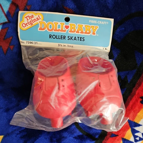 Vintage Fibre-Craft Baby Doll Red Roller Skates fits Cabbage Patch Kids NEW NIP
