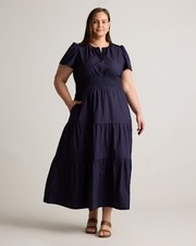 Quince Women 100% Organic Cotton Poplin Tiered Maxi Dress Blue 2x